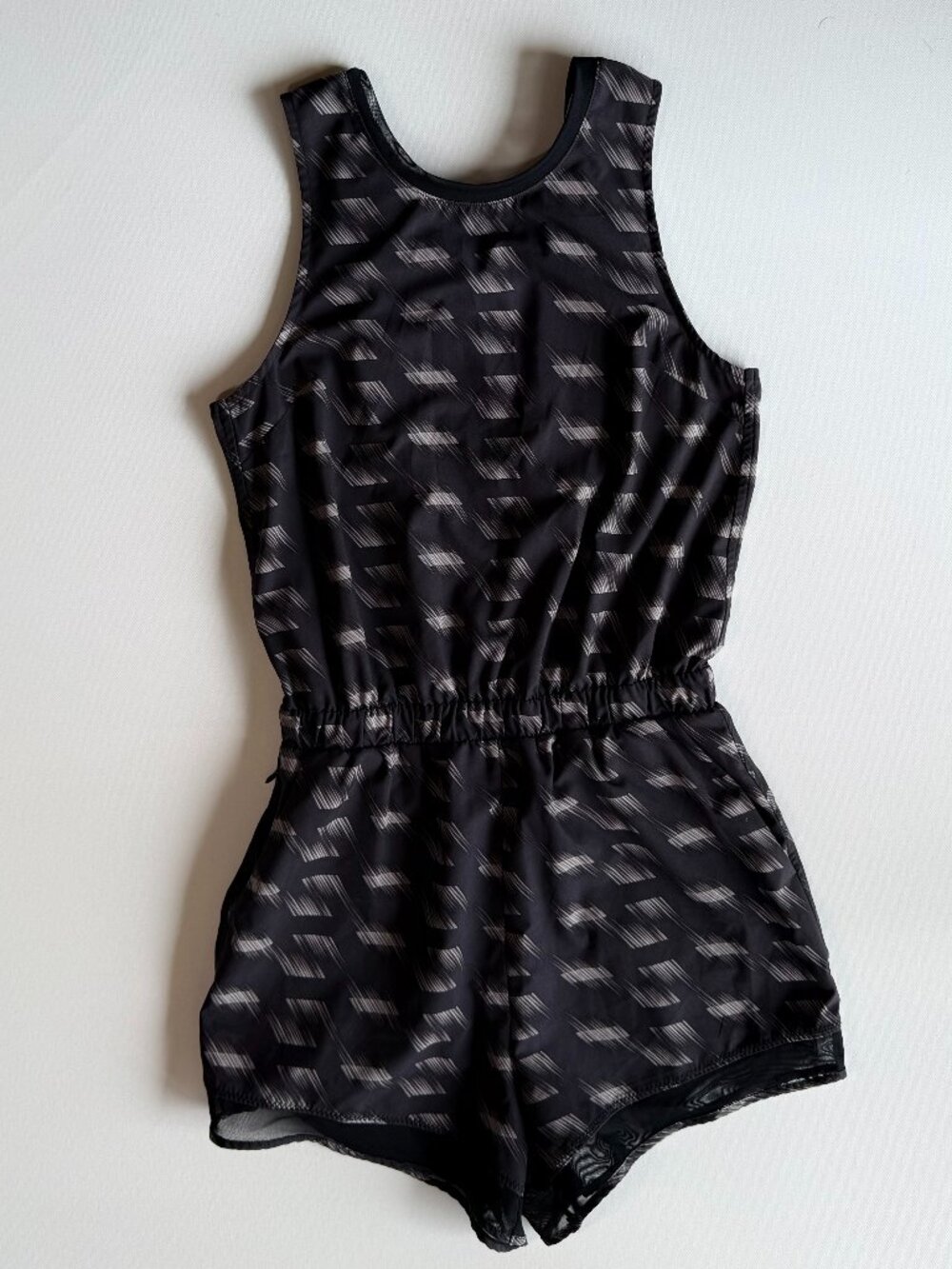Zella Sleeveless Printed Activewear Romper with Elastic Waist